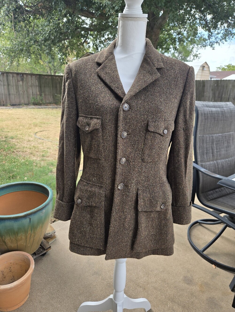 Ralph Lauren Purple Collection Brown Tweed Military-Inspired Field Jacket
